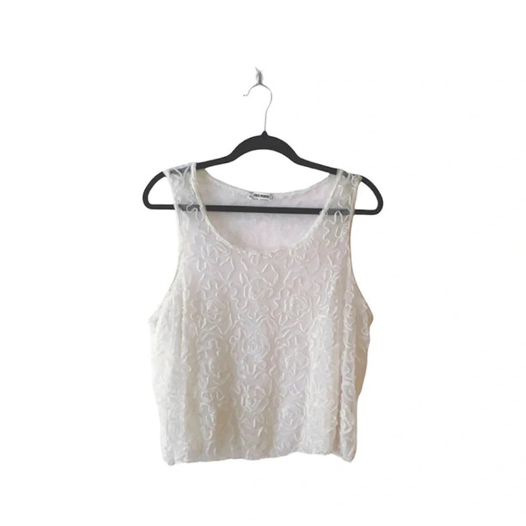 Free People Ivory White Embroidered Sheer Tank Top Large Women’s - Picture 8 of 8